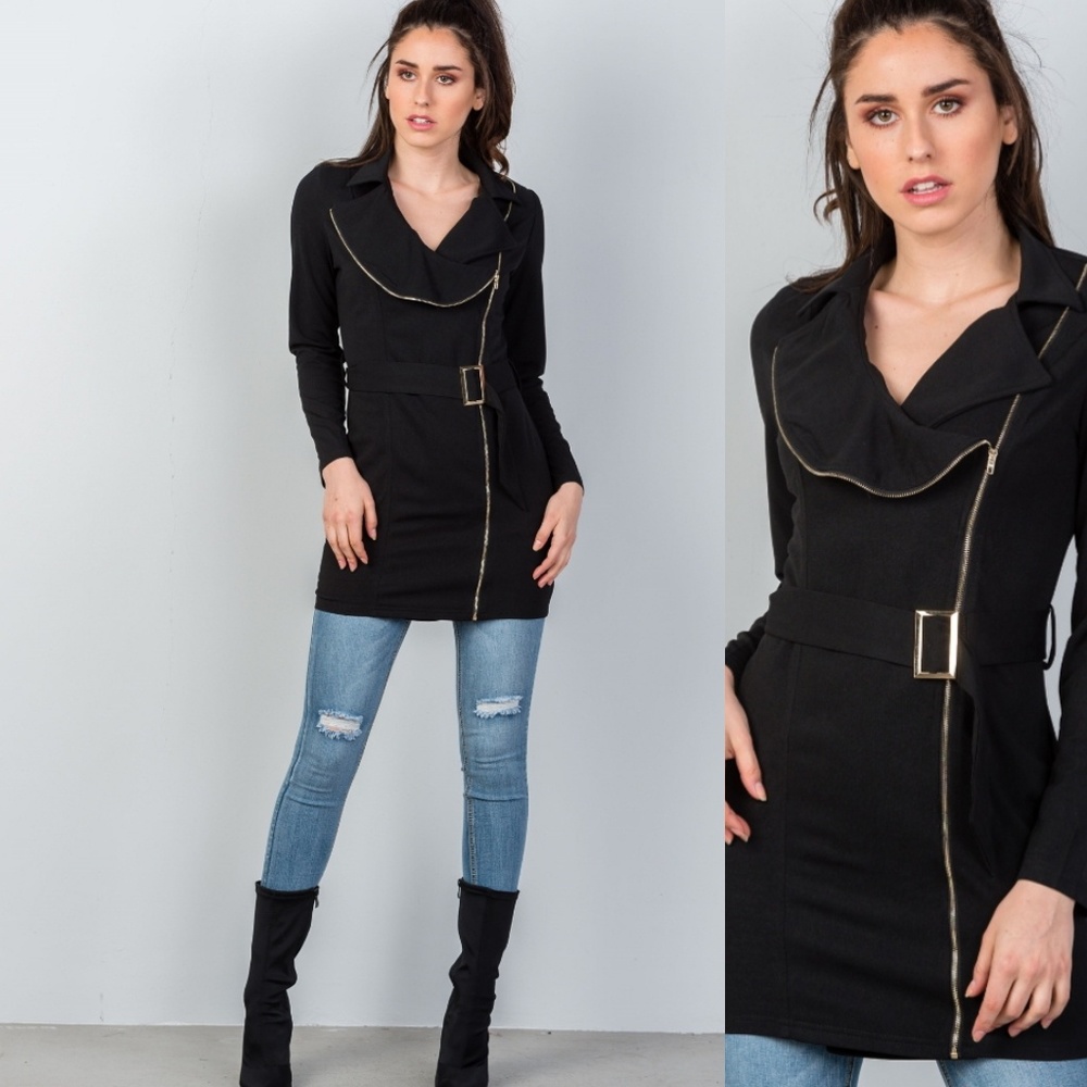 🖤Black Asymmetrical Zip Belted Jacket - Picture 2 of 5